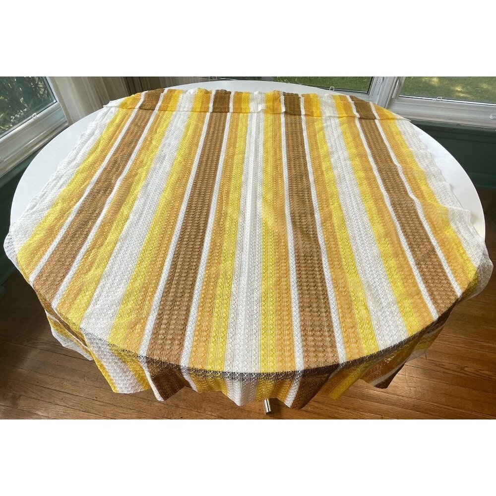 Vintage 70s curtain, white, yellow, orange stripes, tieback, price for 1 panel